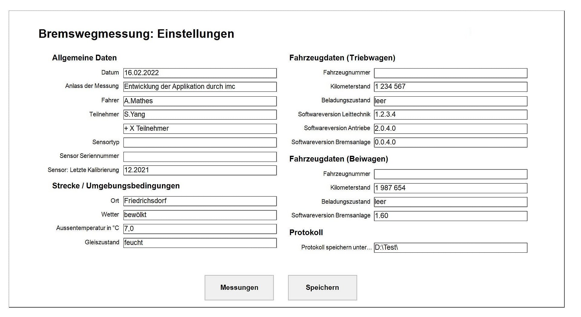 Eingabemaske für Metadaten die der Messkampagne zugeordnet werden